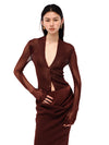 OUDE WAAG 25 autumn and winter Tilda tailored draped skirt OW-OW-25AW-SK07T1BR450-HZ red brown